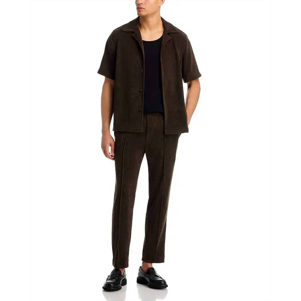 NEW SIMKHAI ralph slim fit cuffed corduroy pants in dark olive